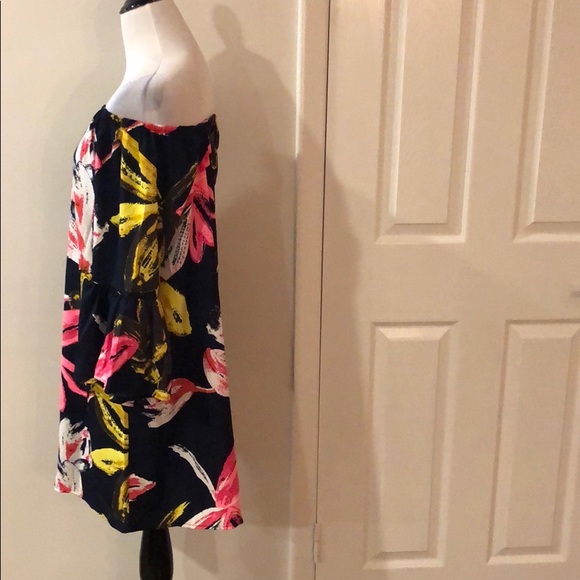 Navy Floral Off Shoulder Tunic Dress - Picture 5 of 6